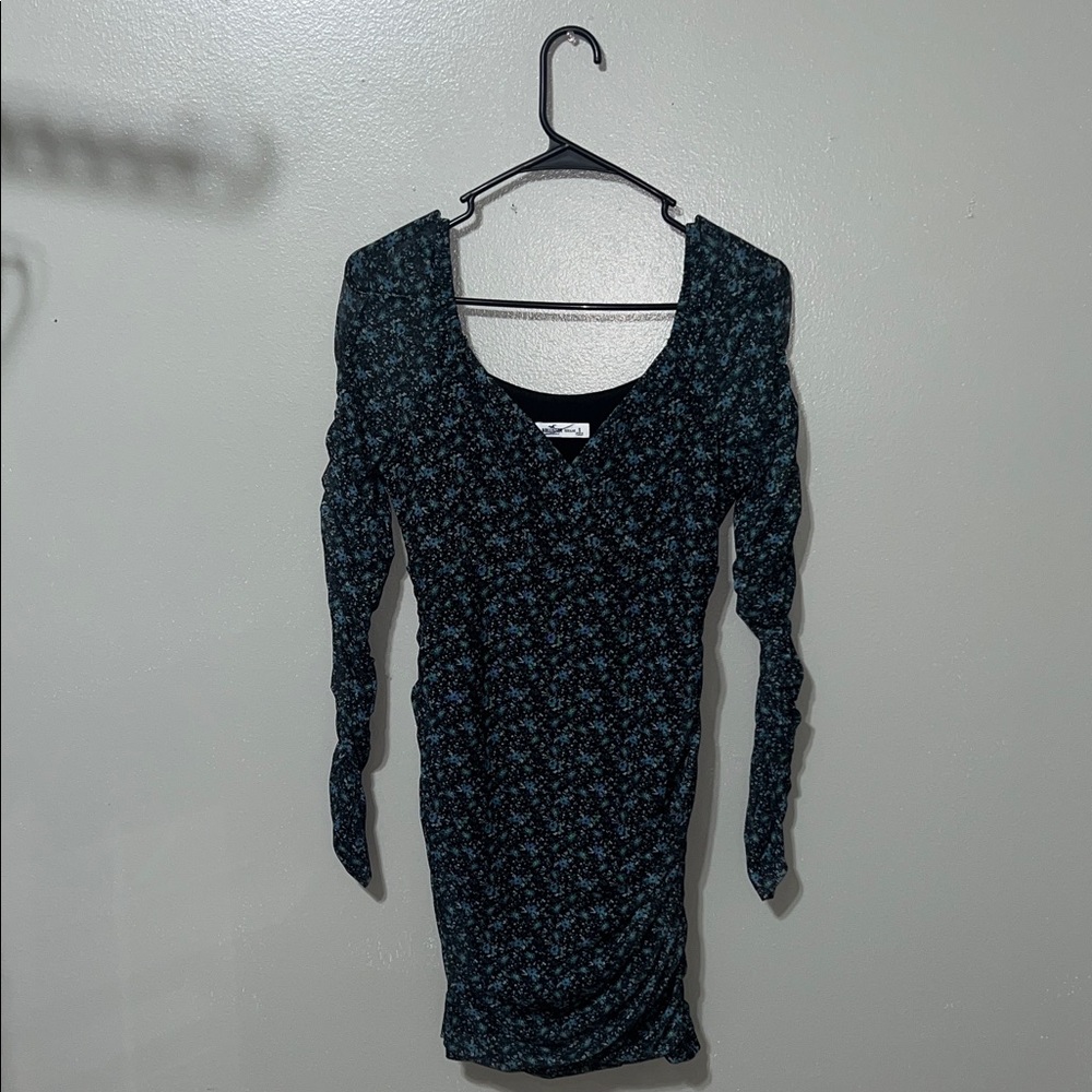 Hollister Black and Blue Floral Long Sleeve Dress